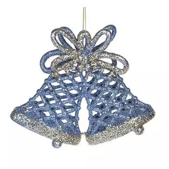 СНОУ БУМ Премиум Подвеска "Колокольчики", 15см, пластик, глиттер, голубой, шампань