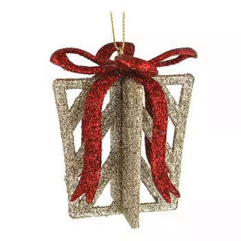 СНОУ БУМ Премиум Подвеска "Подарок", 8 см, пластик, глиттер, бордо, золото