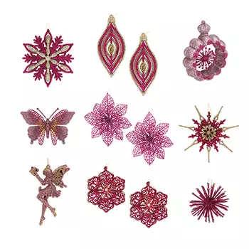 СНОУ БУМ Премиум Подвеска "Пряный глинтвейн" 10-22см, пластик глиттер, 9 дизайнов, пурпур, роз, зол