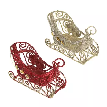 СНОУ БУМ Премиум Подвеска "Санки", 13см, пластик, глиттер, стразы, бордо, золото, 2 цвета