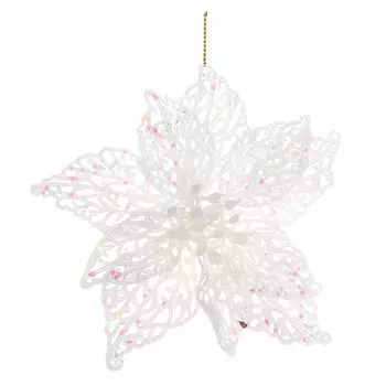 СНОУ БУМ Премиум Украшение декоративное в виде цветка, 17см, пластик, глиттер, белый перламутр