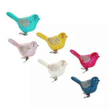 СНОУ БУМ Премиум Украшение на клипсе "Птичка" 10 см, пластик, глиттер, 6 цветов