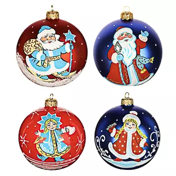 СНОУ БУМ Шар ручной работы "Новый Год", 100мм, стекло, 4 дизайна