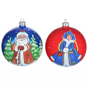 СНОУ БУМ Шар ручной работы "Русская зима", 100мм, стекло, 2 дизайна