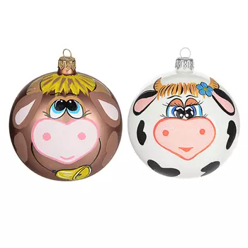 СНОУ БУМ Шар ручной работы "Символ года 2021", 100мм, стекло, 2 дизайна