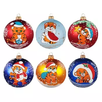 СНОУ БУМ Шар ручной работы "Символ года 2022", 100мм, стекло, 6 дизайнов