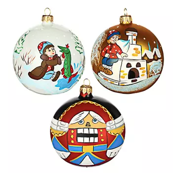 СНОУ БУМ Шар ручной работы "Сказки", 100мм, стекло, 3 дизайна