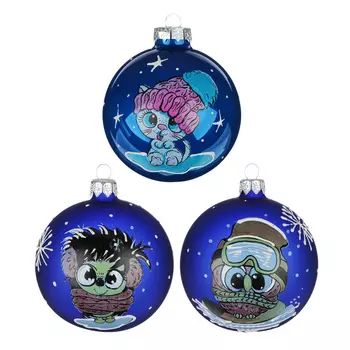 СНОУ БУМ Шар ручной работы "Зимние малыши", 85 мм, стекло, 3 дизайна