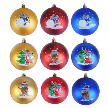 СНОУ БУМ Шар с росписью, 8см, пластик, 1 шт, 3 цвета, 3 рисунка, ассортимент