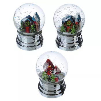 СНОУ БУМ Снежный шар 6,3 см, полистоун, "Домики", 3 дизайна на серебре