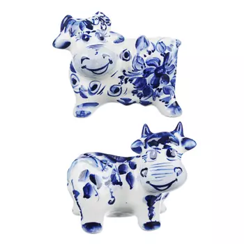 СНОУ БУМ Сувенир "Буренка", гжельский фарфор, 7,5х9,5х5см, 2 дизайна