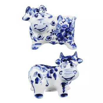 СНОУ БУМ Сувенир "Буренка", гжельский фарфор, 7,5х9,5х5см, 2 дизайна