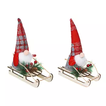 СНОУ БУМ Сувенир мягкий, полиэстер, МДФ, в виде гнома на санях, 21x15x7см, 2 дизайна