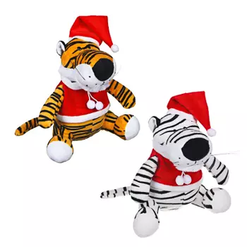 СНОУ БУМ Сувенир мягкий Тигр Санта, полиэстер, 20x18x13см, 2 цвета