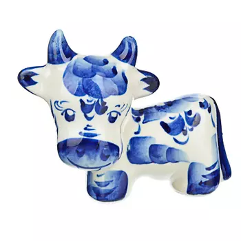 СНОУ БУМ Сувенир "Теленок", гжельский фарфор, 7,5х9х4,5см