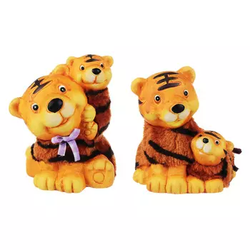 СНОУ БУМ Сувенир тигр с малышом, керамика, искусственный мех, 10х8,5х11см, 2 дизайна