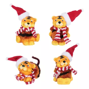 СНОУ БУМ Сувенир тигренок новогодний в шарфике, керамика, искусственный мех, 5,3х4,5х7см, 4 дизайна