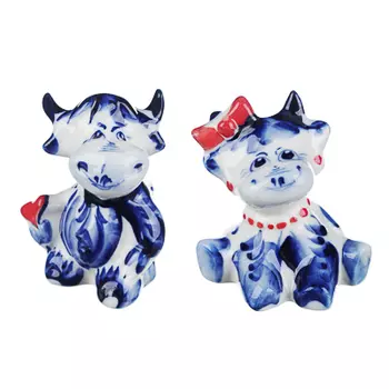 СНОУ БУМ Сувенир "Влюбленная коровка", гжельский фарфор с красным, 7,5х6,5х4,5см, 2 дизайна