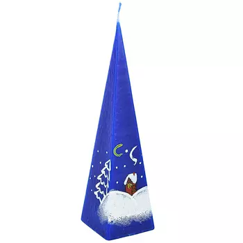 СНОУ БУМ Свеча парафиновая "Избушка", пирамидка синяя с ручной росписью, 23 см