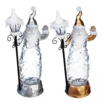 СНОУ БУМ Светильник LED Дед Мороз с фонарем, с водой и блестками, пластик, 30,5х9,3 см,3хААА,2 цвета