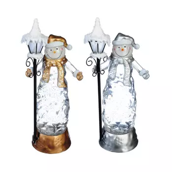 СНОУ БУМ Светильник LED снеговик с фонарем, с водой и блестками, пластик,30,5х9,3 см,3хААА,2 цвета