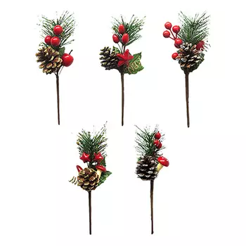 СНОУ БУМ Украшение декоративное, пластик, красные ягоды, 5 дизайнов