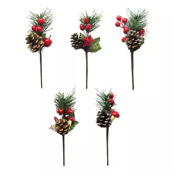 СНОУ БУМ Украшение декоративное, пластик, красные ягоды, 5 дизайнов