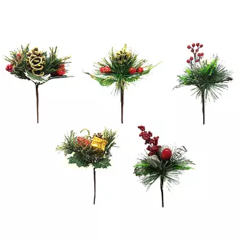 СНОУ БУМ Украшение декоративное, пластик, красные ягоды, глиттер, 5 дизайнов