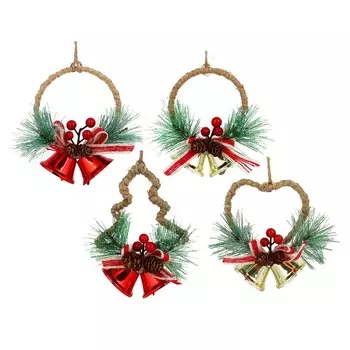 СНОУ БУМ Украшение декоративное с колокольчиком, 10*12 см, металл, полиэстер, 4 вида, арт 3