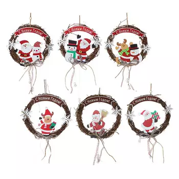 СНОУ БУМ Украшение на подвесе с пожеланием, 18 см, дерево, ротанг, 6 дизайнов