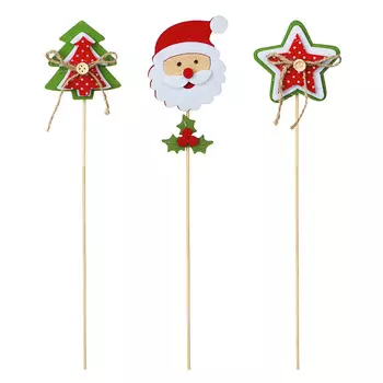 СНОУ БУМ Украшение новогоднее на палочке, 28-30см, дерево, 3 дизайна