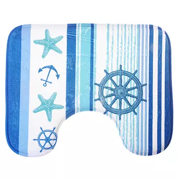 SonWelle Коврик для туалета МОРСКОЙ флис, принт, губка, 1,2см, 50x40см