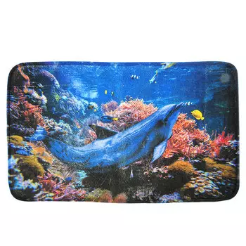 SonWelle Коврик для ванной ДЕЛЬФИНЫ флис, принт, губка, 0,4см, 50x80см
