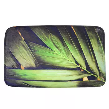 SonWelle Коврик для ванной ЛИСТЬЯ флис, принт, губка, 0,4см, 50x80см