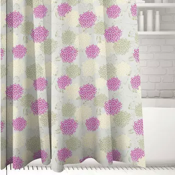 SonWelle Шторка для ванной, полиэстер, 180х180см, с утяжелителем, ХРИЗАНТЕМЫ