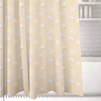 SonWelle Шторка для ванной, полиэстер, 180х180см, с утяжелителем, РАКУШКИ