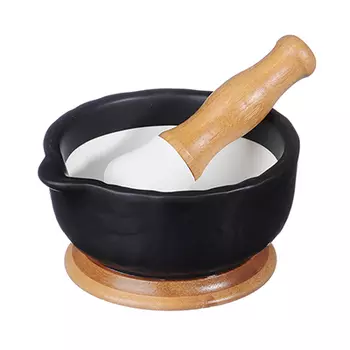 Ступка с пестиком, матовая керам/бамбук, MILLIMI "Черный бархат"