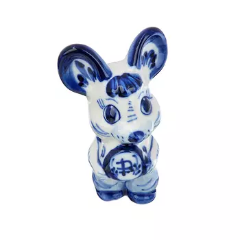 Сувенир "Денежная мышка", гжельский фарфор, 8,5х5,5х4см