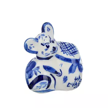 Сувенир "Мышонок со счастьем", гжельский фарфор, 6х5х3,5см