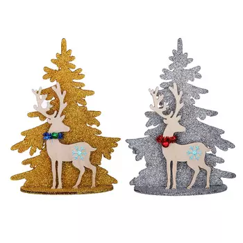 Сувенир СНОУ БУМ "Елочка с оленем", фанера 3 мм с глиттером, 15х11х5 см, 2 дизайна