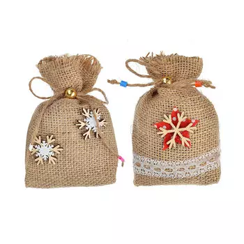 Сувенир СНОУ БУМ "Мешочек с подарками", мешковина, фанера, 12х9х5 см, 2 дизайна