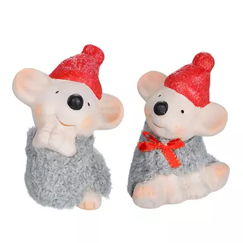 Сувенир СНОУ БУМ "Мышка в шапке", 9,4х6х7,2 см, керамика, искусств.мех, 2 дизайна