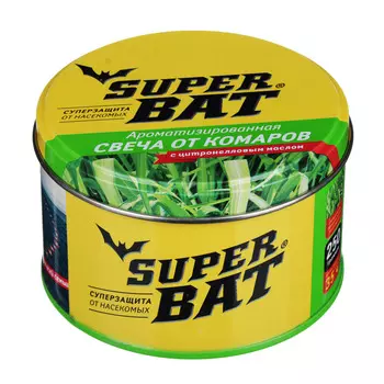 Свеча ароматизированная от комаров, на масле цитронеллы, SuperBAT, банка 250г