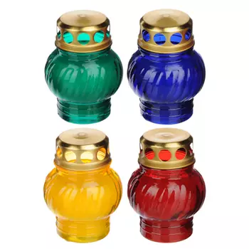 Свеча парафиновая поминальная в стеклянном подсвечнике оранжевом, 9,1х8,3см, 5 цветов