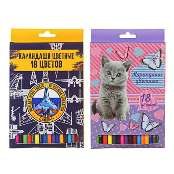 Свит Китти / Фланкер Карандаши цветные, 18 цветов, шестигранные заточенные, дерево, в карт.коробке