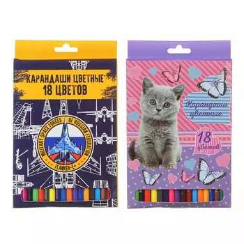 Свит Китти / Фланкер Карандаши цветные, 18 цветов, шестигранные заточенные, дерево, в карт.коробке