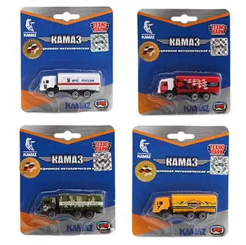 ТЕХНОПАРК Машинка "КамАЗ", съемный тент, 1:72, металл, пластик, 4 дизайна, CT11-269(K)-BLC