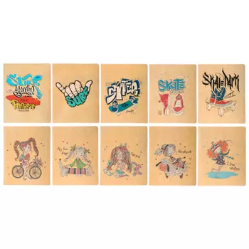 Тетрадь 48л. в клетку, офсет, обл.крафт, скрепка, "Девочки / Скейт", 10900, 10902