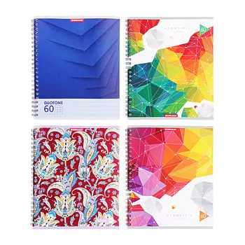 Тетрадь на спирали ERICH KRAUSE 60 листов в клетку, 4 дизайна