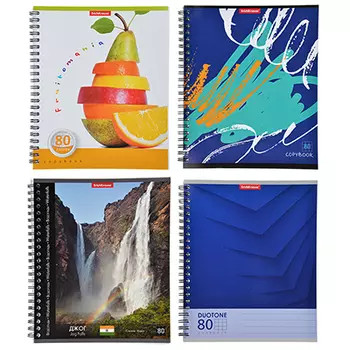 Тетрадь на спирали ERICH KRAUSE 80 листов в клетку, 4 дизайна